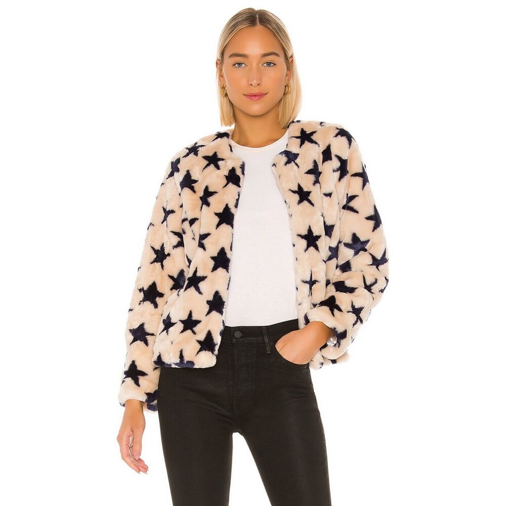 Chaser Faux Fur Star Collarless Jacket Medium